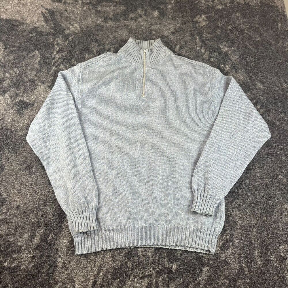 Vtg Paul & Shark Yachting Pure New Wool Knitted 1/4 Zip Sweater Blue L Italy